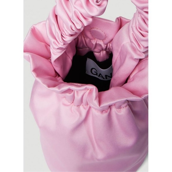 GANNI Pink Scrunchie Occasion Knot Top Handle Tote Bag Shoulder Drawstring Purse - Picture 7 of 10